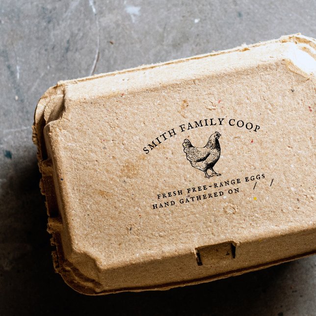 Rustic Family Coop Chicken Egg Carton Frimärke Självfärgande Stämpel (Skapare uppladdad)