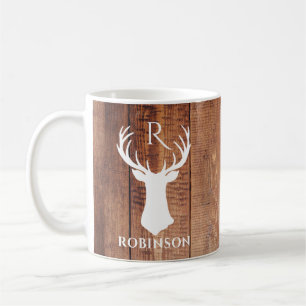 Rustic Family Monogram Wood Stil Hjort Antler Kaffemugg