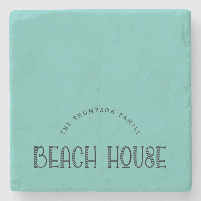 Rustic Family Namn Beach House Typography Teal Stenunderlägg (Framsidan)