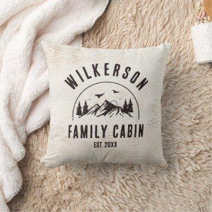 Rustic Family Namn Cabin Cottage Lodge Retro Kudde
