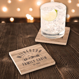 Rustic Family Namn Cabin Cottage Lodge Retro Wood Stenunderlägg