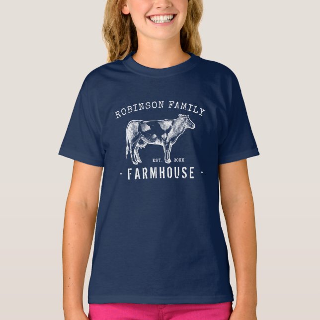 Rustic Family Namn Farmhouse Dairy Mjölk Cow T Shirt (Framsida)