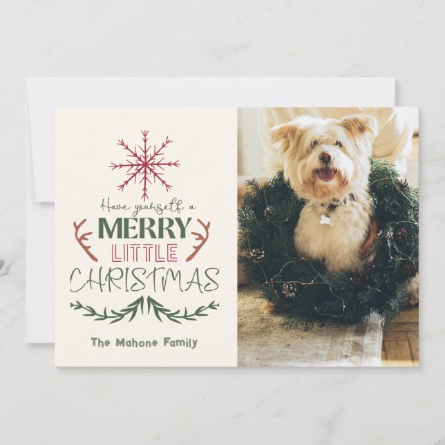 Rustic Family Pet 2 Photo Merry Little Christmas Julkort (Framsida)