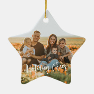 Rustic Family Photo 2-sidig Joy Peace Kärlek Julaf Julgransprydnad Keramik