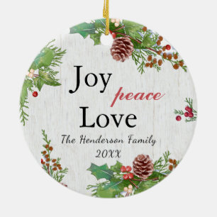 Rustic Family Photo 2-sidig Joy Peace Kärlek Julaf Julgransprydnad Keramik
