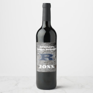 Rustic Family Reunion Blue Brev R Monogram Vinflaska Etikett