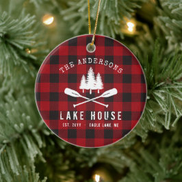 Rustic Family Sjö house Träd Red Buffalo Play Julgransprydnad Keramik