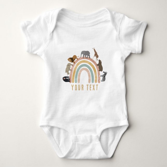 Rustic Färg Rainbow Jungle Animals T Shirt (Framsida)