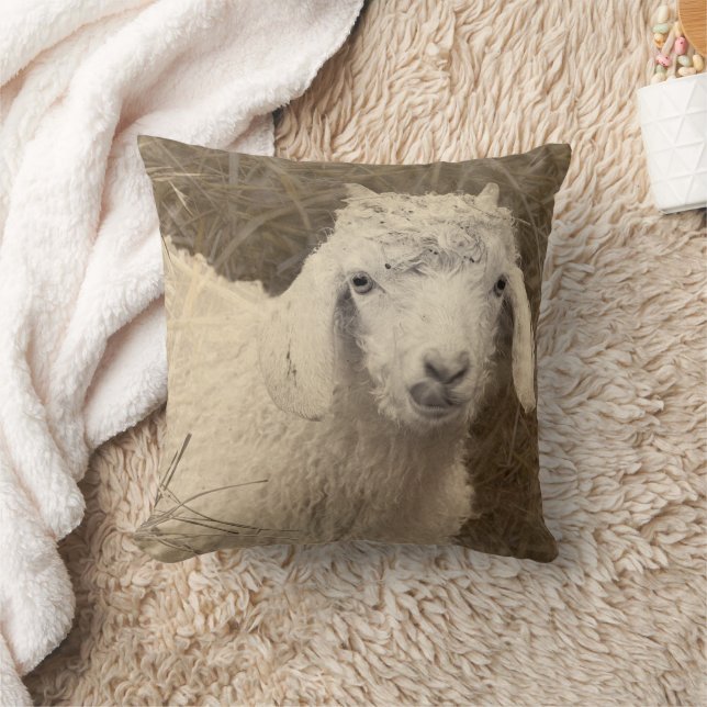 Rustic Farm Animal Angora Goat Kid Kudde (Filt)