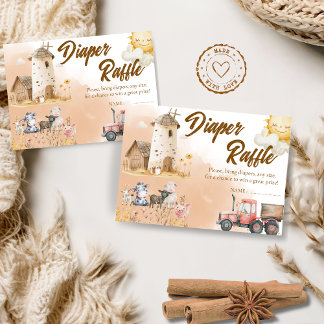 Rustic Farm Animal Baby Shower Diaper Raffle Card Tack Kort