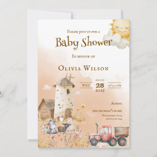 Rustic Farm Animal Baby Shower Invitation Inbjudningar