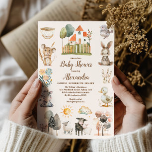 Rustic Farm Animal Gender Neutral Baby Shower Inbjudningar