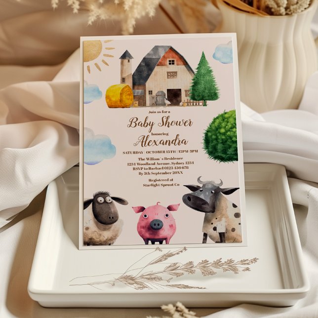Rustic Farm Animal Gender Neutral Baby Shower Inbjudningar (Skapare uppladdad)