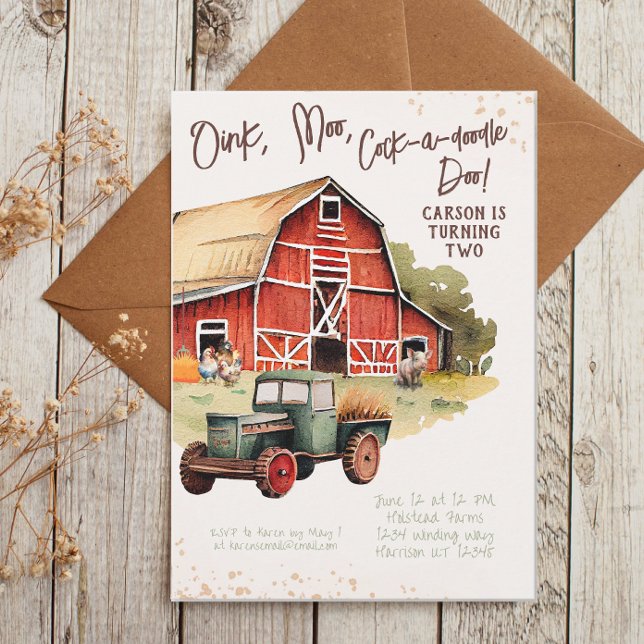 Rustic Farm Animal Tractor Boys Birthday Inbjudningar (Skapare uppladdad)