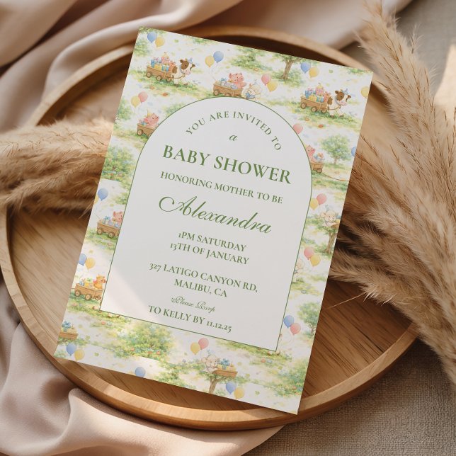 Rustic Farm Animals Pastel Baby Shower Inbjudningar (Skapare uppladdad)