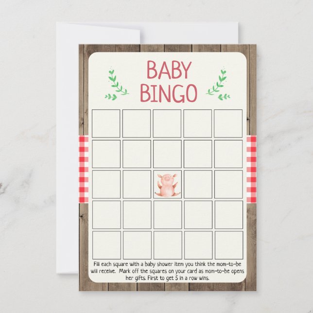 Rustic Farm Baby Shower Bing Game Inbjudningar (Framsida)