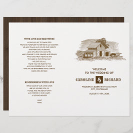 Rustic Farm Barn Wood Bröllop Folded Programme