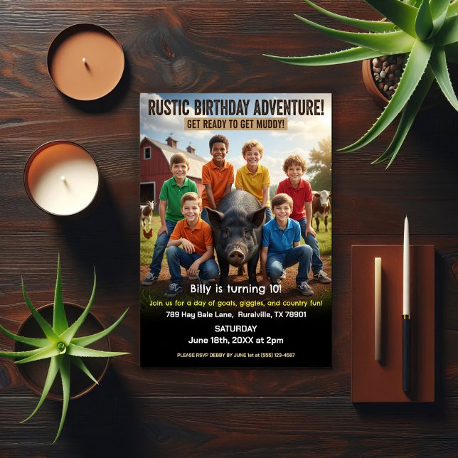 Rustic Farm Birthday Party Invitation Inbjudningar (Skapare uppladdad)
