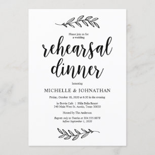 Rustic Farm Black Script, Bröllop Rehearsal Dinner Inbjudningar