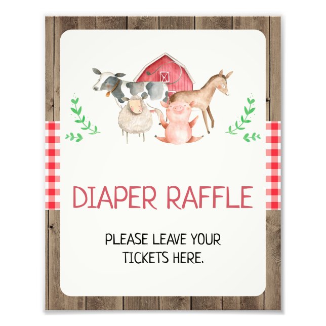 Rustic Farm Diaper Raffle Baby Shower Sign Fototryck (Framsidan)