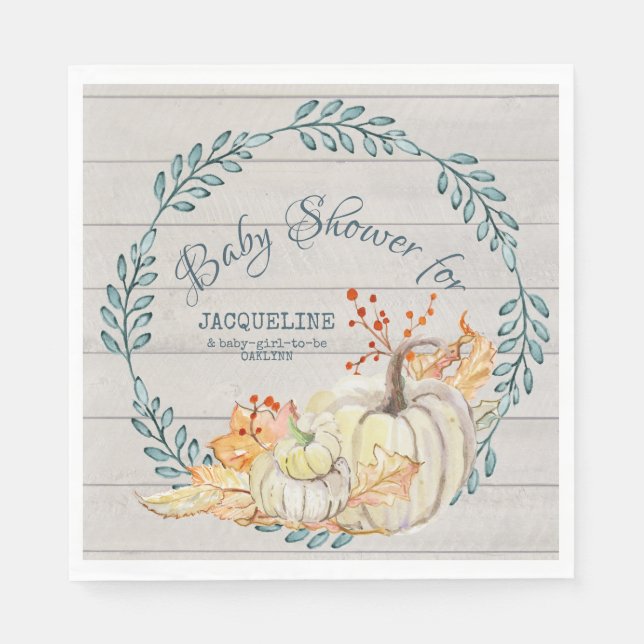 Rustic Farm Fall Wandein Pumpkin Baby Shower Pappersservett (Framsidan)