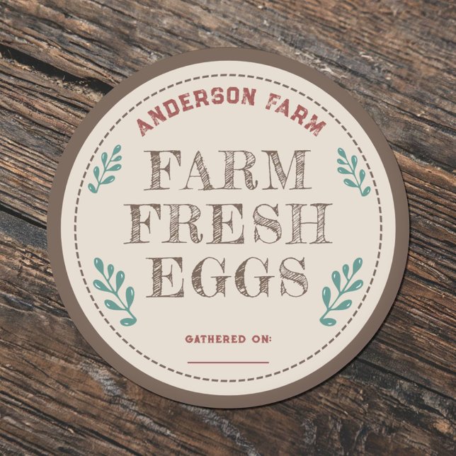 Rustic Farm Fresh Eggs-etikett etikett med Löv (Rustic Farm Fresh Eggs Label Sticker with Leaves)