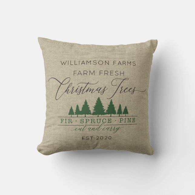 Rustic Farm Fresh Julgranar Family Namn Thro Kudde (Framsida)
