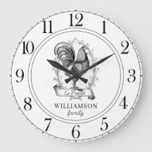 Rustic Farm House Chickens Family Namn Large Clock