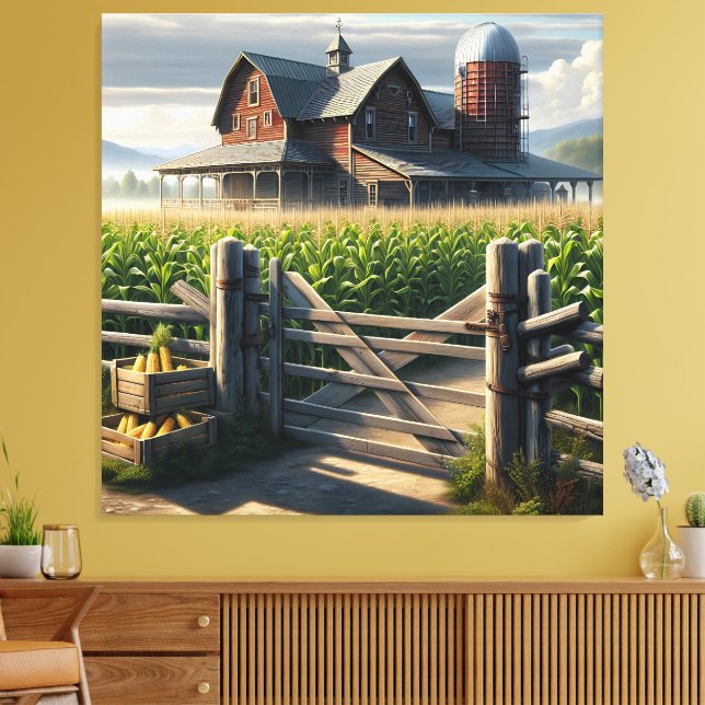 Rustic Farm House med Cornfield Ai Art Canvastryck (Insitu (Vardagsrum))