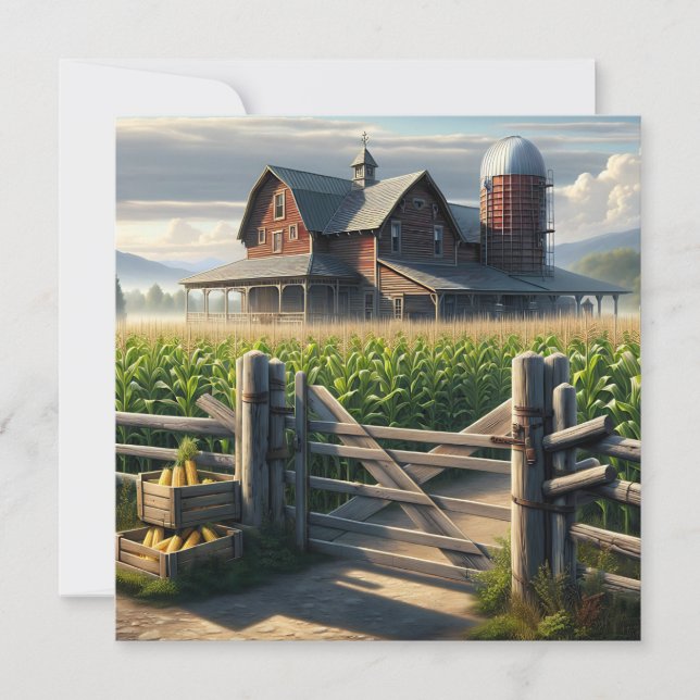 Rustic Farm House med Cornfield Ai Art Inbjudningar (Framsida)