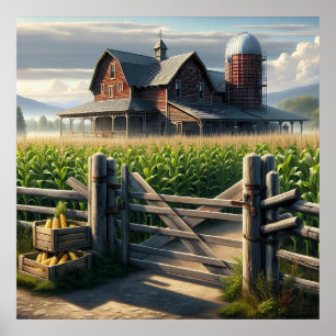 Rustic Farm House med Cornfield Ai Art Poster
