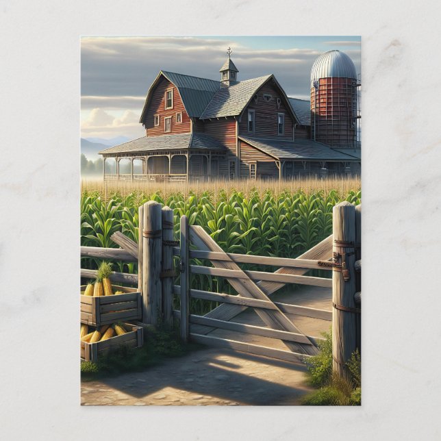 Rustic Farm House med Cornfield Ai Art Vykort (Framsida)