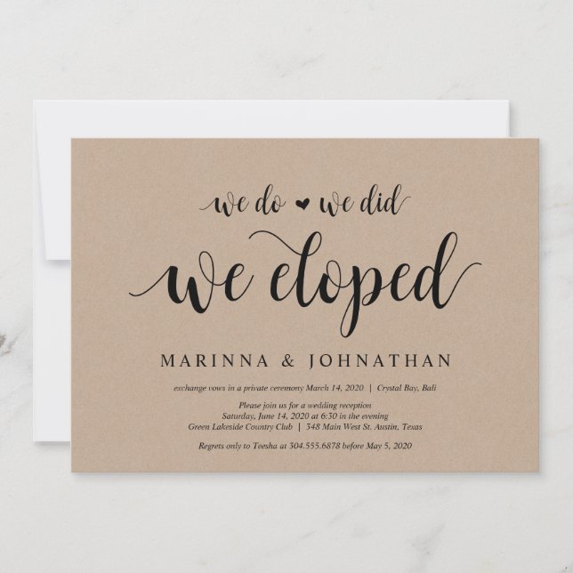 Rustic Farm Kraft, Black script, Bröllop Elopement Inbjudningar (Framsida)