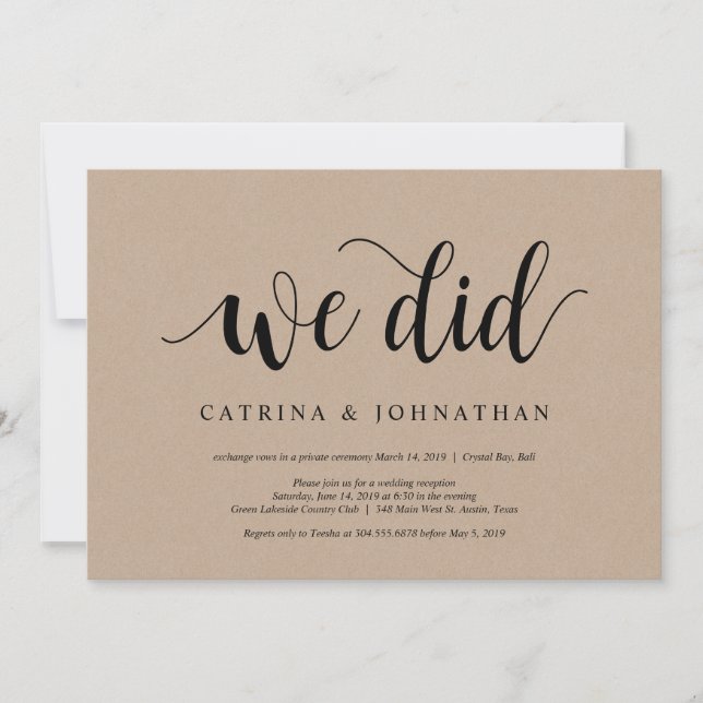 Rustic Farm Kraft, Black script, Bröllop Elopement Inbjudningar (Framsida)