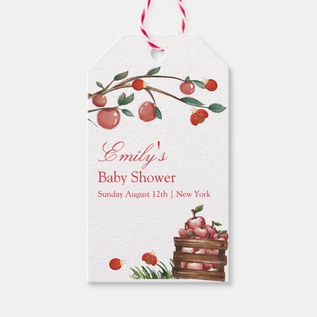 Rustic Farm Ladybug Apple Girl Shower Presentetikett (Framsidan)