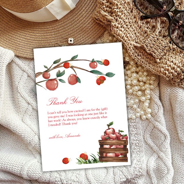 Rustic Farm Ladybug Apple Girl Shower Tack Kort (Rustic Farm Ladybug Apple Girl Baby Shower Thank You Card)