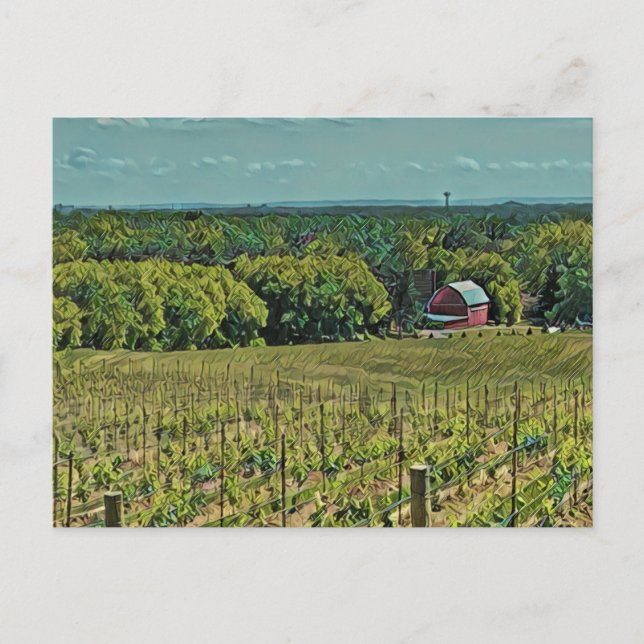 Rustic Farm Ligcape med Barn och Vineyard Vykort (Framsida)