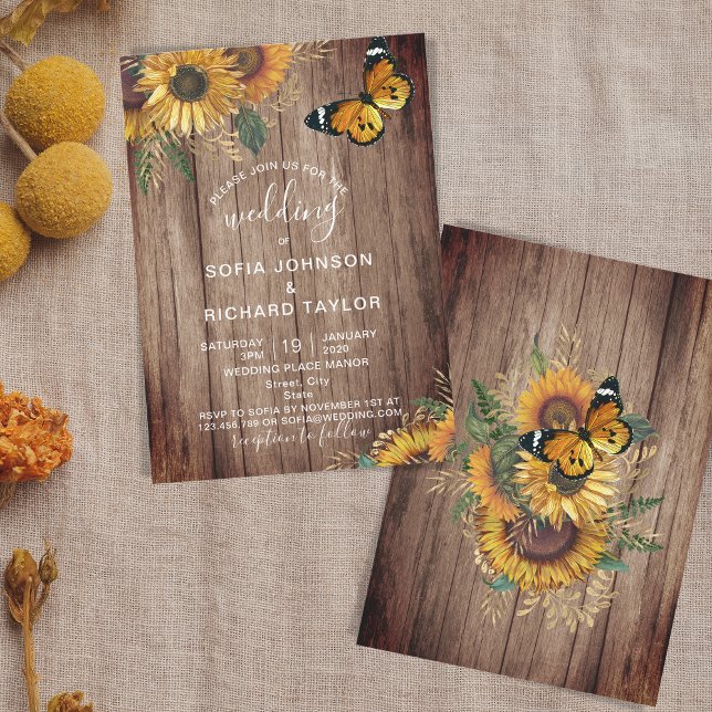 Rustic Farm Solros Vintage Wood Inbjudningar (Skapare uppladdad)