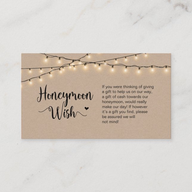 Rustic Farm String Ljus, Kraft, Honeymoon Wish Tilläggskort (Framsida)