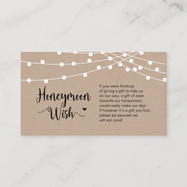 Rustic Farm String Ljus, Kraft, Honeymoon Wish Tilläggskort (Framsida)