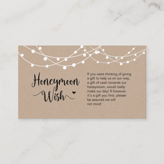 Rustic Farm String Ljus, Kraft, Honeymoon Wish Tilläggskort (Framsida)