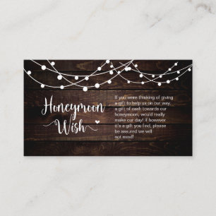 Rustic Farm String Ljus, Wood, Honeymoon Wish Tilläggskort