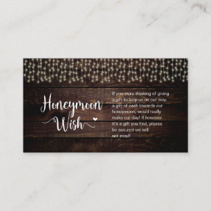 Rustic Farm String Ljus, Wood, Honeymoon Wish Tilläggskort