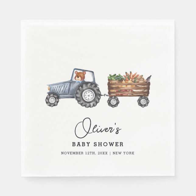 Rustic Farm Tractor Nalle Baby Shower Pappersservett (Framsidan)