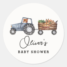 Rustic Farm Tractor Nalle Baby Shower Runt Klistermärke