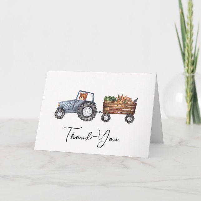 Rustic Farm Tractor Nalle Baby Shower Tack Kort (Framsida)