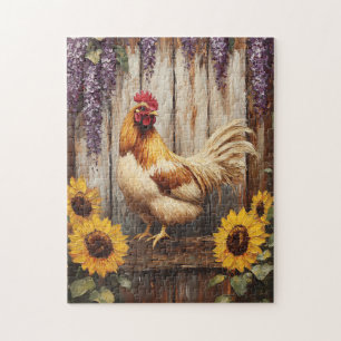 Rustic Farm Tupp med solblommor och Wisteria Pussel