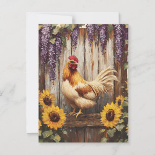 Rustic Farm Tupp med solblommor och Wisteria Vykort