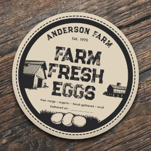 Rustic Farmhouse Barn Fresh Eggs Label Sticker Runt Klistermärke