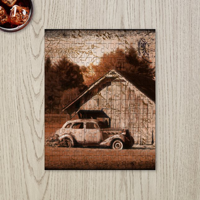 Rustic Farmhouse Barn Vintage bil Pussel (Skapare uppladdad)